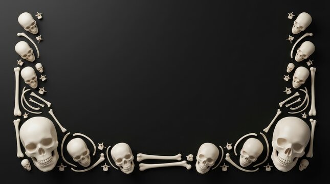 Skeletal figures dancing in a decorative arc