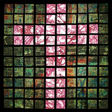 cross mosaic artwork in red, white, green and black