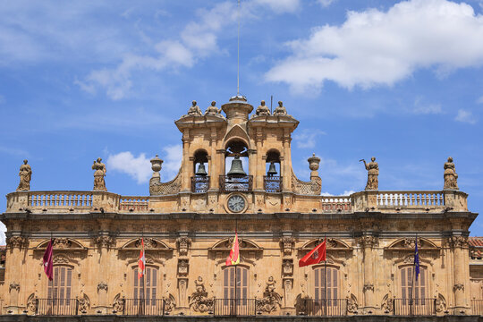 The Town Hall facade of Salamanca city in the main square in the old city center