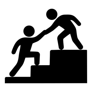 Black helping hand stairs success icon vector illustration
