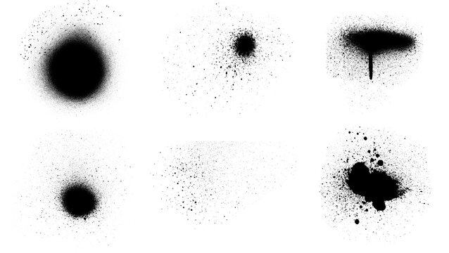 Black spray paint splatter and ink dot collection for artistic design elements