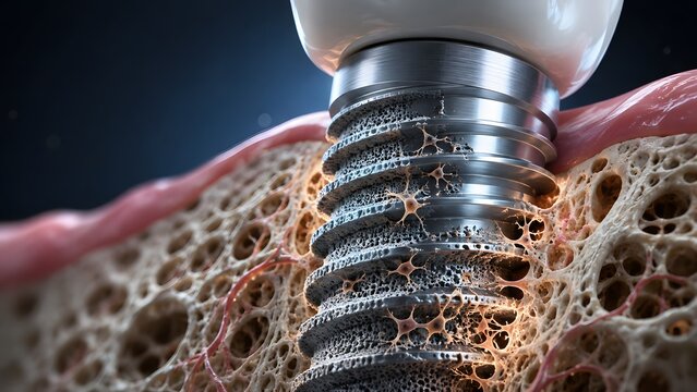 Dental implant secured within jawbone tissue a detailed 3d rendering