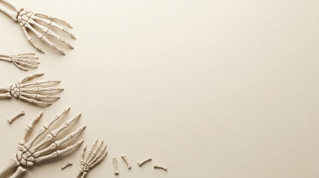 Human skeleton hands illustration on light background