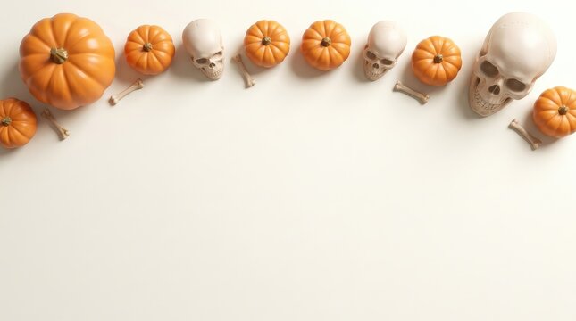 Pumpkins transforming into skeleton heads