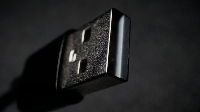 Black USB Type-A Cable Plug Lighting Up from Darkness Technology Video