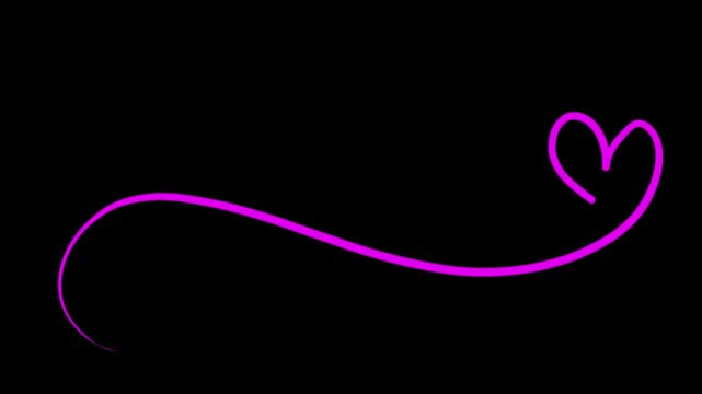 Hand drawn heart outline swirl design on black background animation