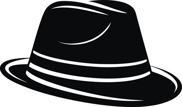 Classic fedora hat icon with black band detail for vintage fashion design or retro detective style clothing accessory.