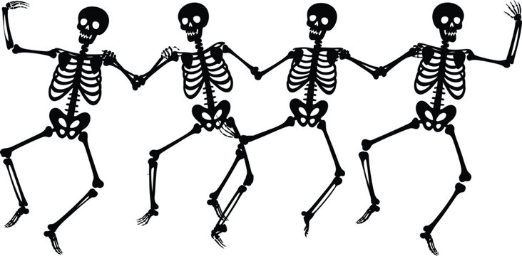 Dancing skeletons vector illustration set perfect for halloween party invitations and spooky decorations.
