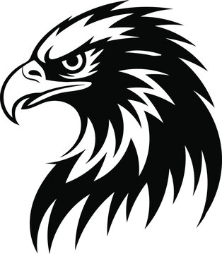 Eagle head vector illustration in black and white for power, freedom, and patriotic designs.