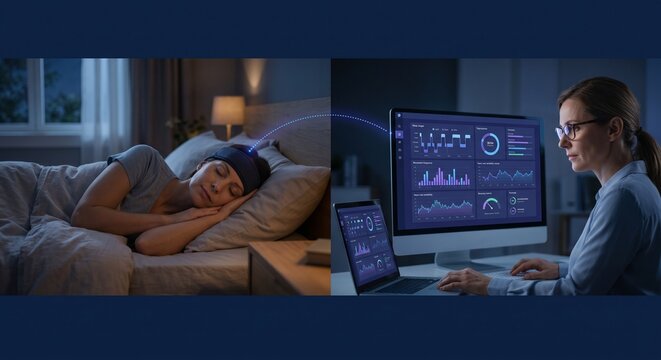 Connected Sleep Monitoring Linking Patient Headband to Somnologist