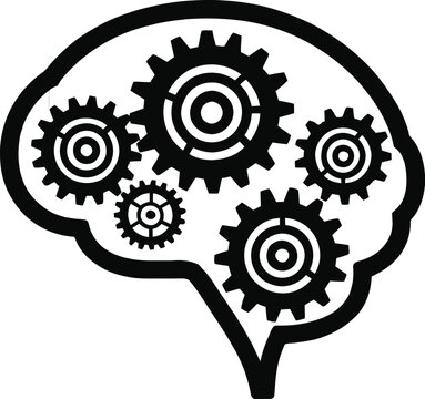 Human brain shape filled with gears for intelligence and creative thinking concepts.