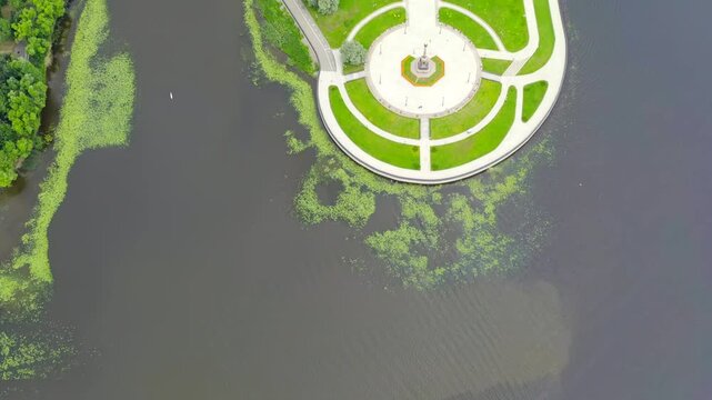 Yaroslavl, Russia. Strelka (Spit), Kotorosl flows into the Volga River, and where, according to legend, Prince Yaroslav the Wise founded the city of Yaroslavl. Drone footage
