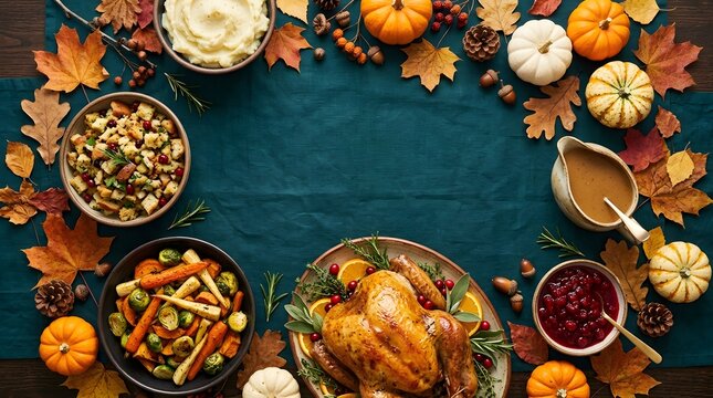 A bountiful and joyful thanksgiving feast celebrating gratitude with family friends and delicious traditional foods in a warm and inviting autumn setting