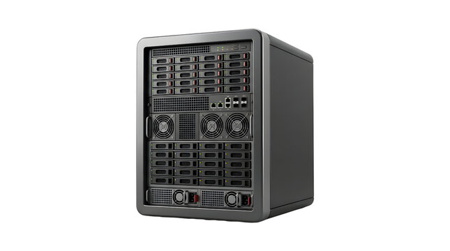 Professional Enterprise Data Server Rack Tower Isolated On Transparent Background For Computing And Cloud Networking Storage Infrastructure Solutions