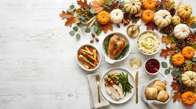 A bountiful and heartwarming thanksgiving feast complete with roasted turkey delicious sides and a beautiful autumn inspired table setting celebrating gratitude and togetherness