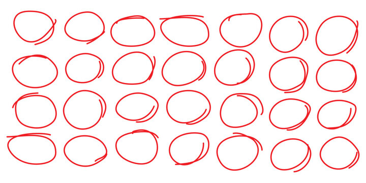 set of doddle red circle stroke marker. hand drawn red circle sketch vector illustration.