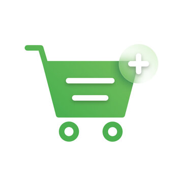 Glass morphism green shopping cart icon. UI design element
