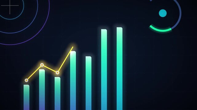 Neon glowing bar graph with rising line chart animation
