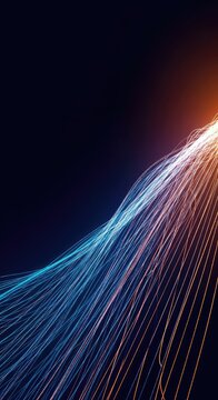 Abstract digital background with glowing data patterns and flowing lines in vibrant blue and orange hues, representing advanced technology, cyberspace, stream, energy