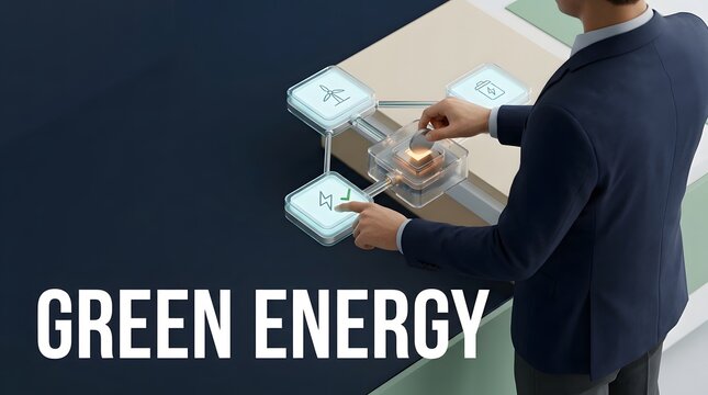 Business professional examining wind turbine plans for sustainable energy development and investment