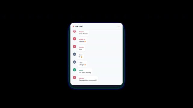 Clean minimalist live stream chat stream widget with smooth scrolling messages and activity indicator on transparent background