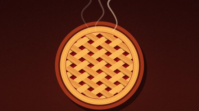 Animated graphic of a cherry pie with a lattice crust being baked