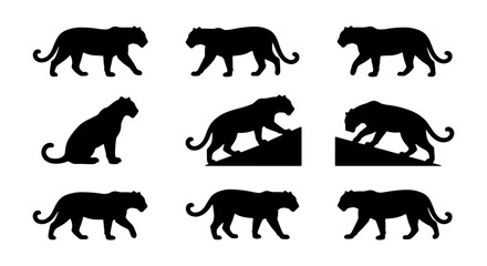 Obraz premium Black Panther Silhouettes, Wild Cat Vector Icons, Big Cat Poses, Feline Wildlife Graphics, Elegant Animal Art, Predator Collection