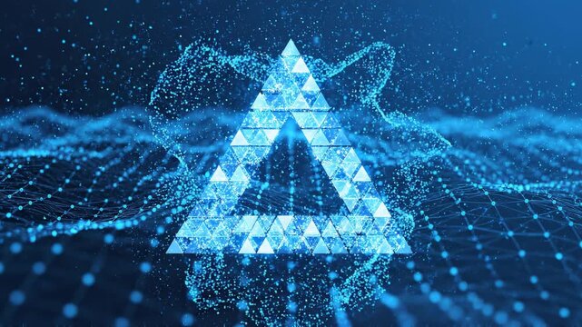Abstract glowing triangular network data visualization in a digital ocean with subtle wave motion for technology concepts