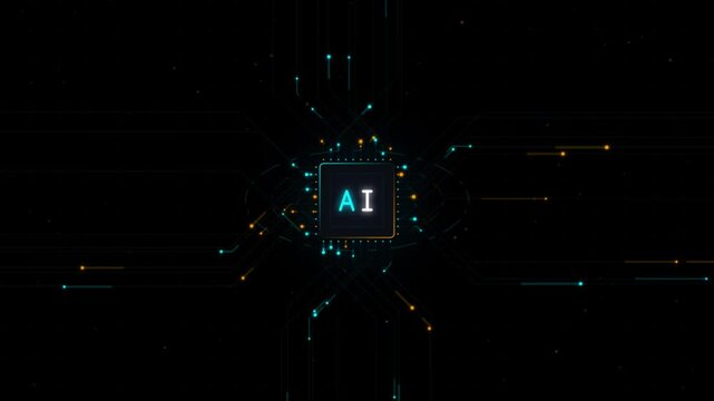 Artificial Intelligence AI Chip with Glowing Circuit Lines and Machine Learning Technology Animation
