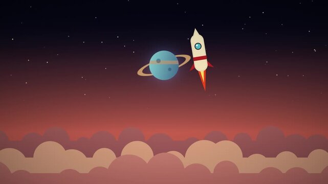 space rocket blasts off into the sky from clouds