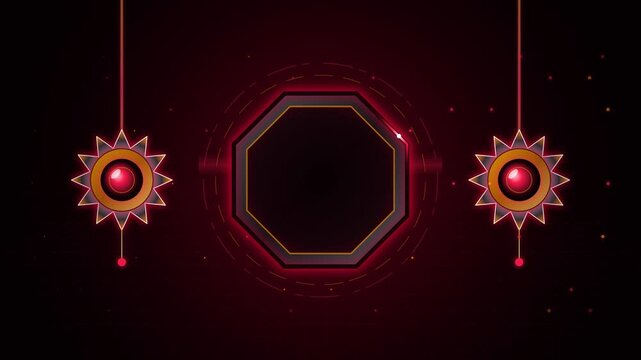 Festive Raksha Bandhan celebration with traditional Indian decorations and auspicious ornamental elements in a vibrant red and gold theme
