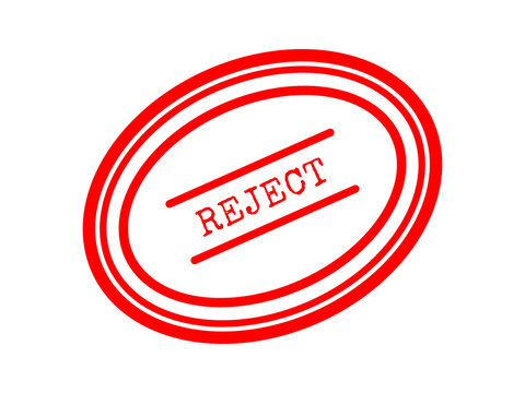 Red oval reject rubber stamp ink mark with double border line frame isolated on transparent background