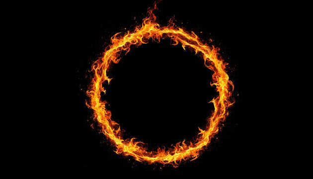 A blazing ring of fire burning intensely against a dark background