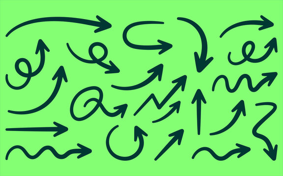 Dark green hand drawn arrow doodles on bright green background.