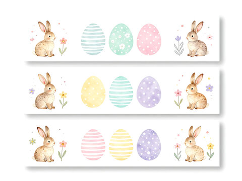 set of easter eggs and rabbits