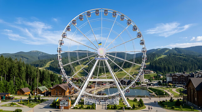 Large Ferris Wheel in Scenic Mountain Amusement Park.