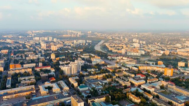 Oryol, Russia. History Center. View of the city from the air. Summer. Drone footage