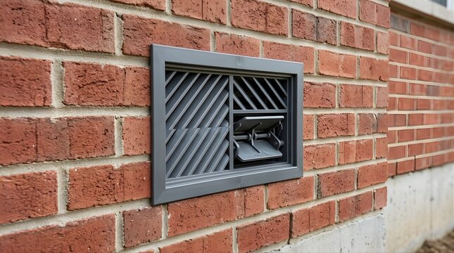 Plastic exterior wall vent installed on a red brick house wall