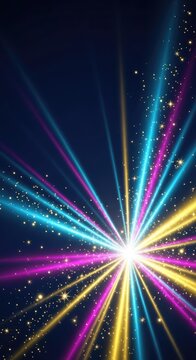An elegant abstract background featuring vibrant light rays radiating from a central point, embellished with glittering golden sparkles, glittery, bright, luxury