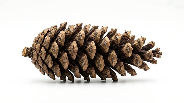 Single brown pine cone isolated on white background