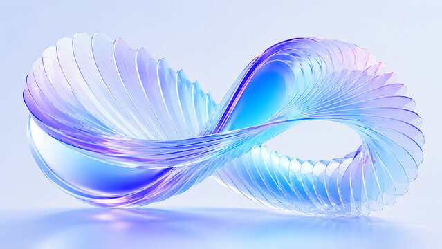 Abstract 3D Glass Infinity Loop Shape with Translucent Blue and Purple Layers on Light Background