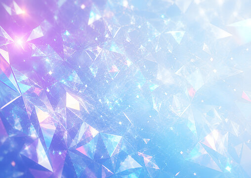 Abstract Crystalline Diamond Low Poly Background with Pink and Blue Iridescent Light Refraction