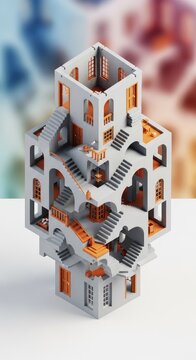 Surreal scene showing nested layers of architectural reality where rooms fold into each other, creating an infinite and complex perspective, atmospheric, non-linear, imaginative