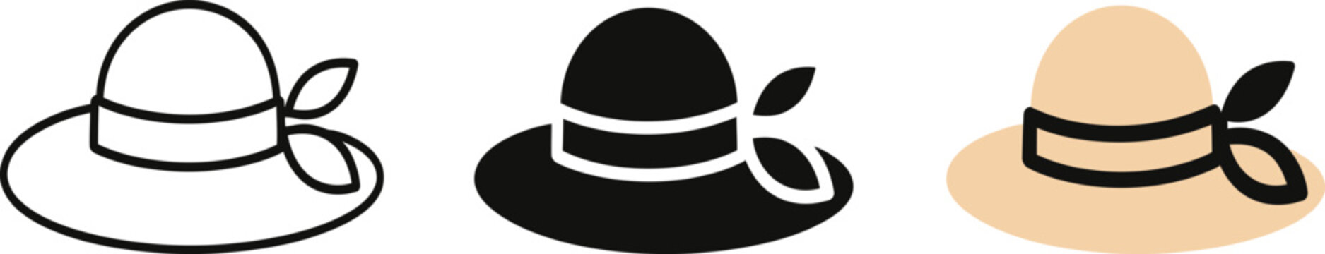 Wide brim hat with ribbon accent on white minimal background vector graphic