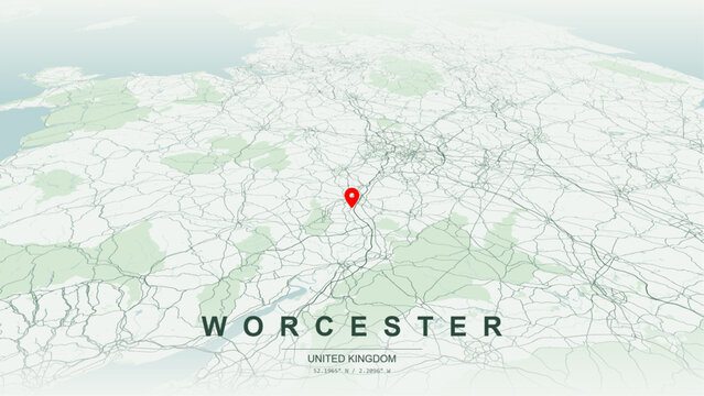 Modern minimalist vector map of Worcester, Worcestershire, England, United Kingdom. High-quality scalable illustration of Worcester geographic boundaries along River Severn for posters design.