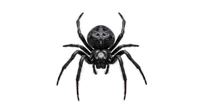 Detailed black spider with eight legs on png on isolated transparent background