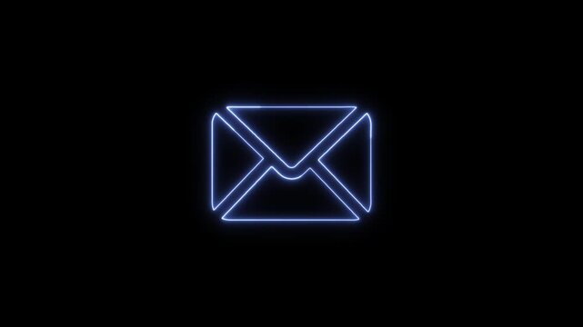 Blue Neon Envelope Email Icon Animation on Black Background