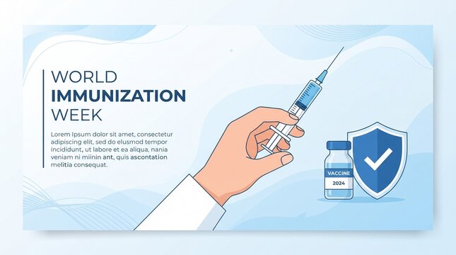 Hand holding syringe for world immunization week
