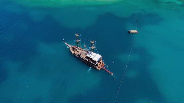 Overhead view of an excursion boat in Kakome water
