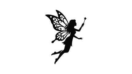 Fototapeta premium Fairy silhouette with ornate wings against a white background
